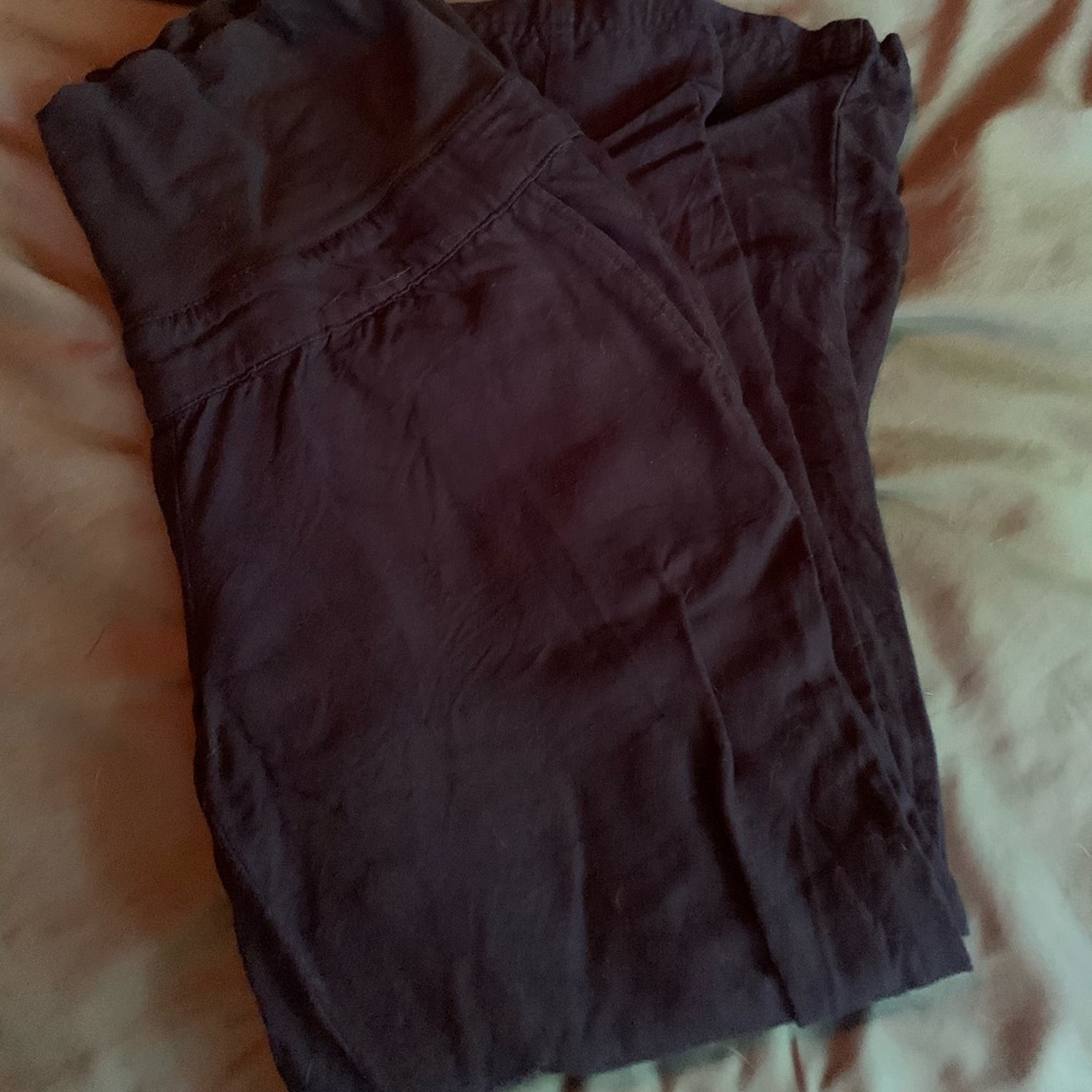 Navy linen maternity crop pants